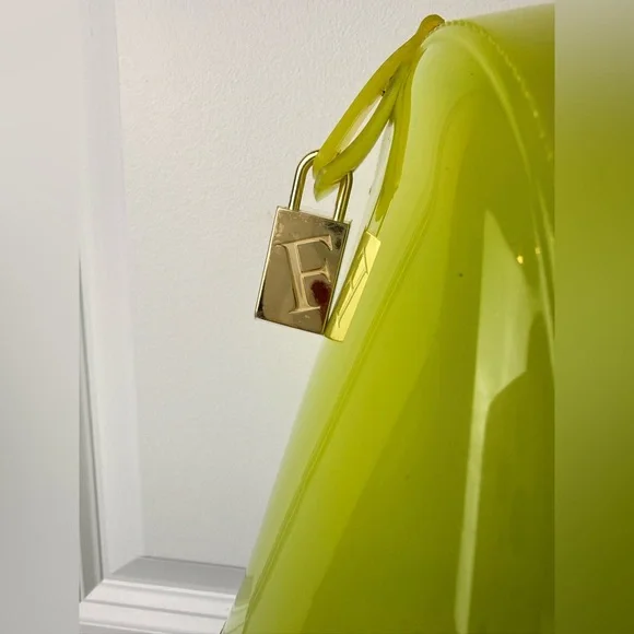 Furla Candy Bag Neon Multicolor Jelly Satchel Rubber Rare Padlock Italy - Picture 4 of 14